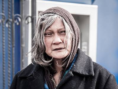 Older single woman who is homeless in San Francisco