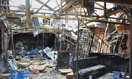 A hotel in the northern Nigerian city of Bauchi destroyed in a blast  blamed on Boko Haram 